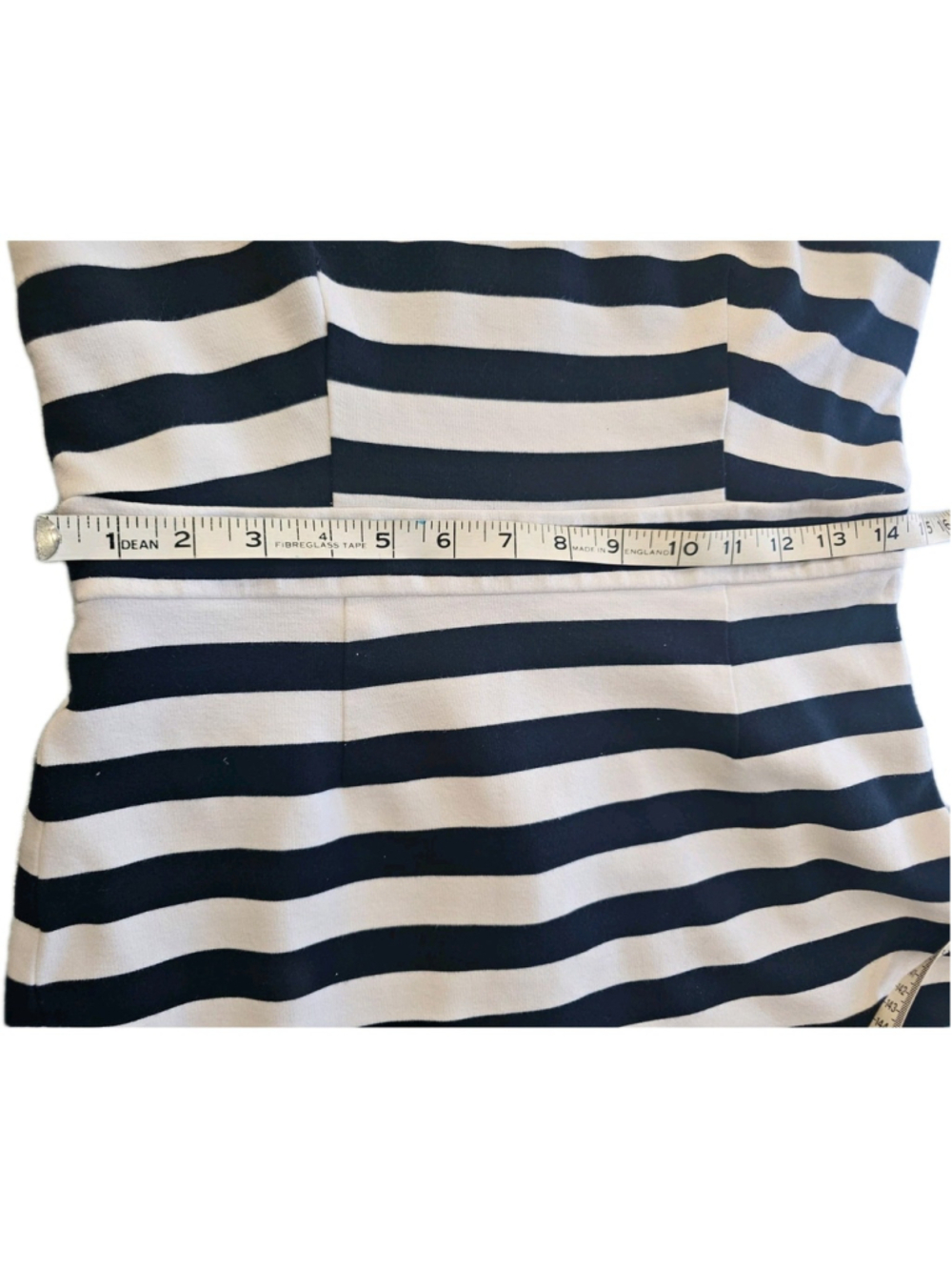 Banana Republic Dress Size 14 Womans Navy White Striped Ponte Sleeveless Ruffle - Picture 14 of 16